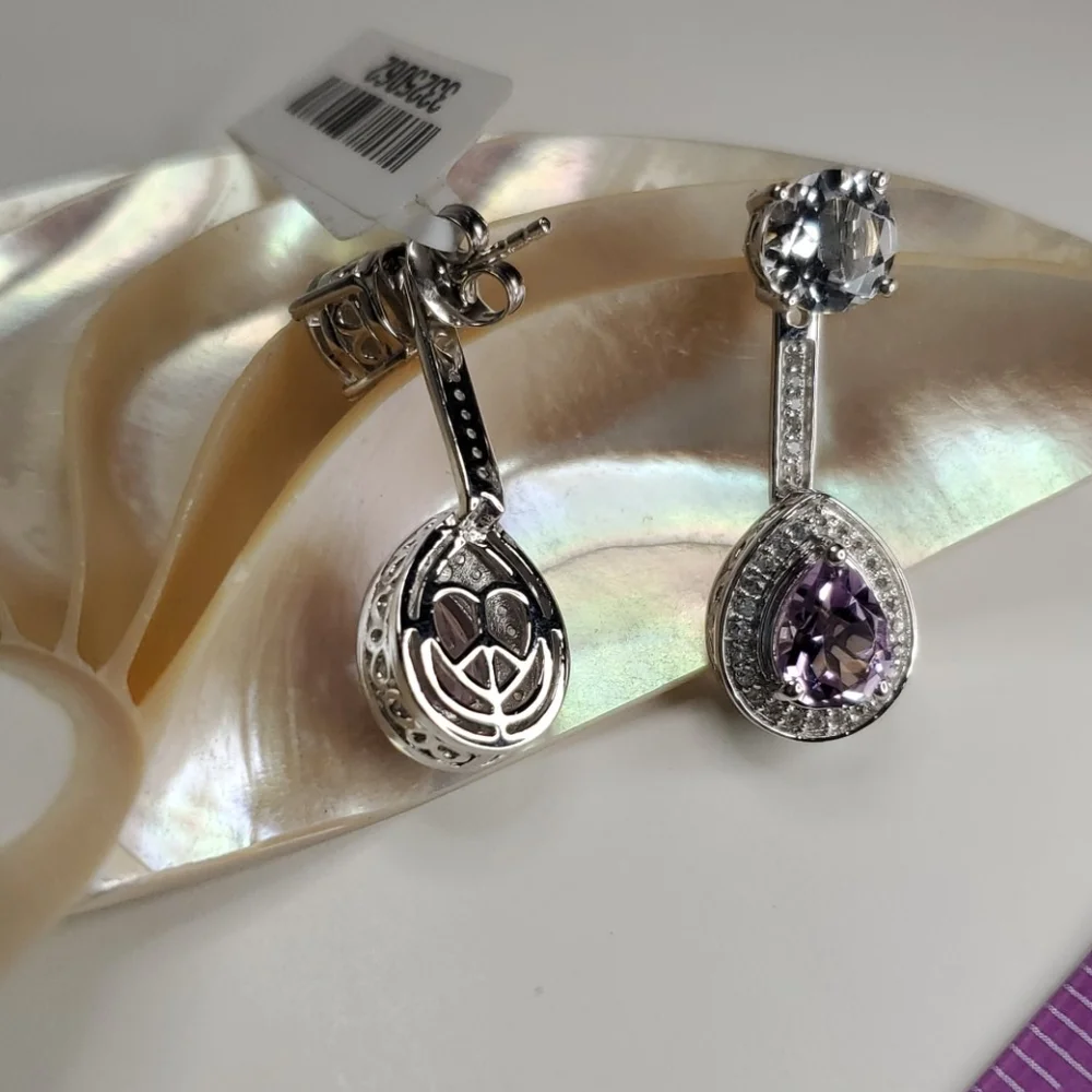 Rose de France Amethyst White Topaz Earrings NWT